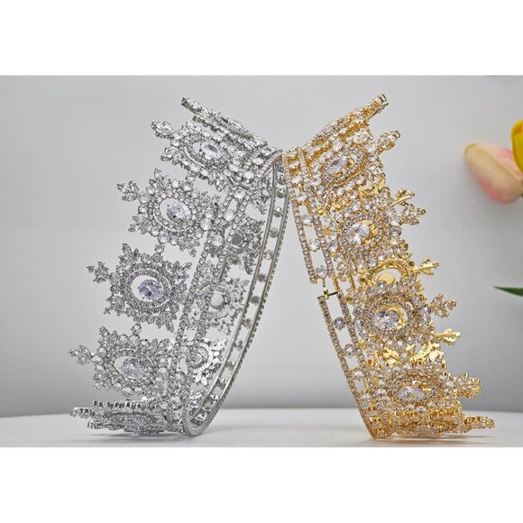 Cubic Zirconia Bridal Tiara Silver Queen Crown for Wedding Prom Queen Gift - Picture 9 of 9